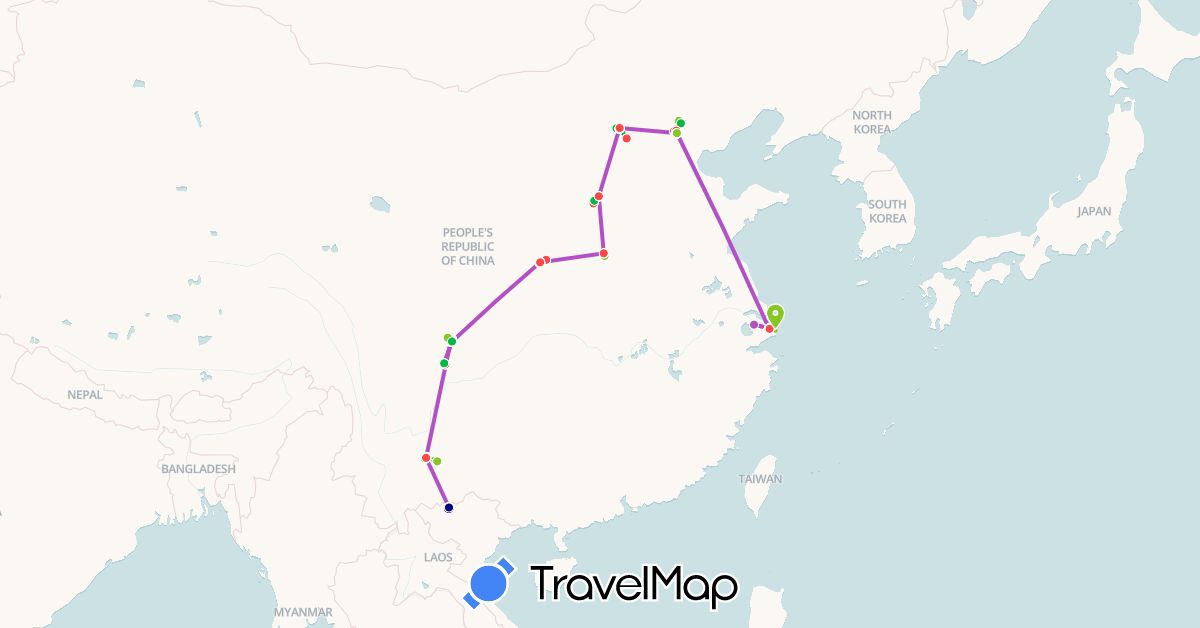 TravelMap itinerary: driving, bus, train, hiking, electric vehicle in China (Asia)