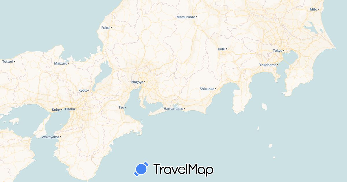 TravelMap itinerary: driving, bus, train, hiking, electric vehicle in Japan (Asia)